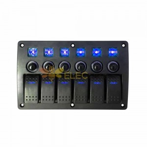 Panel eléctrico para vehículo RV, Panel de interruptor basculante para barco de 6 bandas, protección contra sobrecarga 12-24V, azul