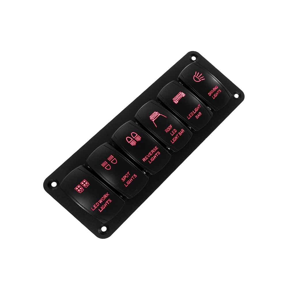 Interruptor basculante de palanca automotriz de 6 bandas a prueba de agua, disyuntor de Panel DC12V/24V, luz LED roja