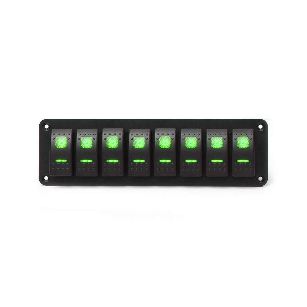 Waterproof 8 Position Rocker Switch Panel for Cars Buses Yachts Ships with LED Indicators 12 24V Green Light