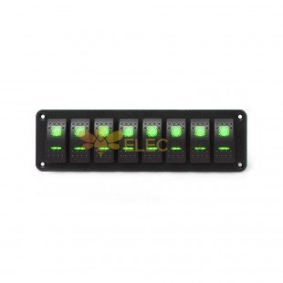 Panel de interruptor basculante impermeable de 8 posiciones para automóviles, autobuses, yates, barcos con indicadores LED, luz verde de 12 24V