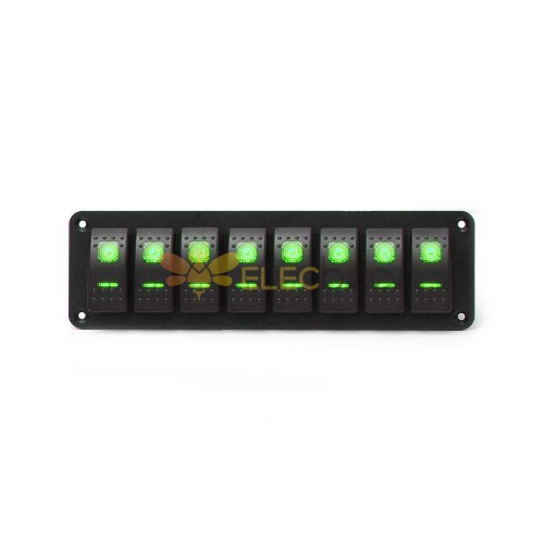 Waterproof 8 Position Rocker Switch Panel for Cars Buses Yachts Ships with LED Indicators 12 24V Green Light