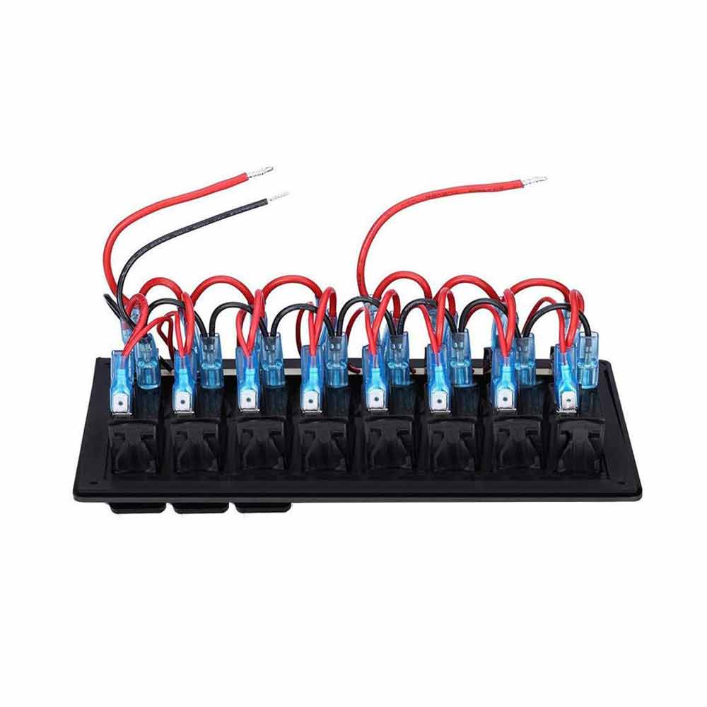 Waterproof 8 Switch Panel with Rocker Switches for Cars Caravans Boats 3 Pin with Overload Protector Red Illumination