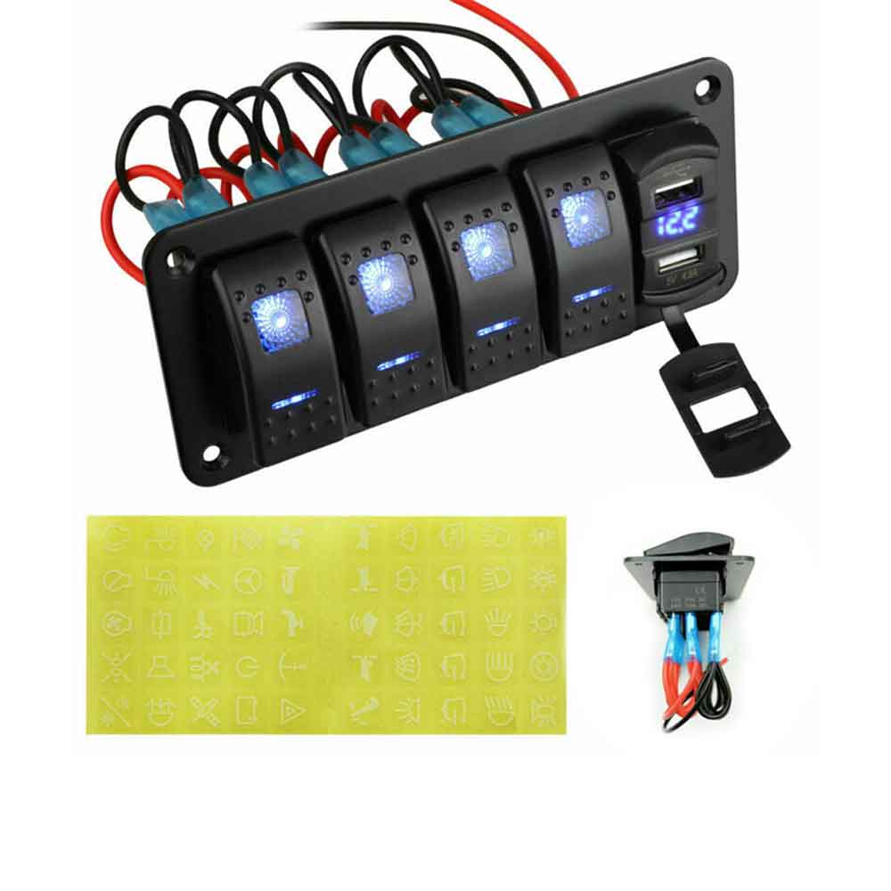 Panel combinado de interruptor basculante para barco a prueba de agua Diseño de indicador LED de 4 dígitos Salida de alta corriente incorporada de 20 A Puertos USB duales de carga rápida inteligente - Verde