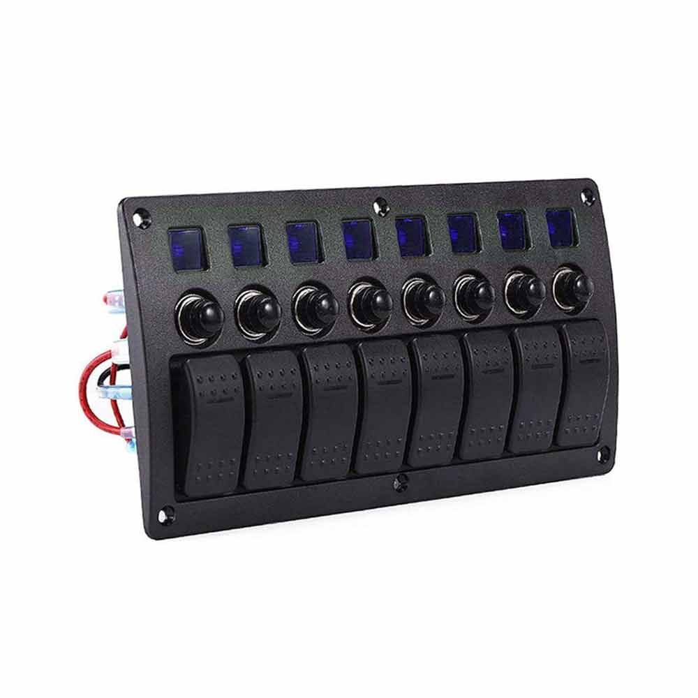 Yacht RV Modification 8 Key Boat shaped Single Light Switch Panel with Relay Overload Protection 3PIN Blue Light