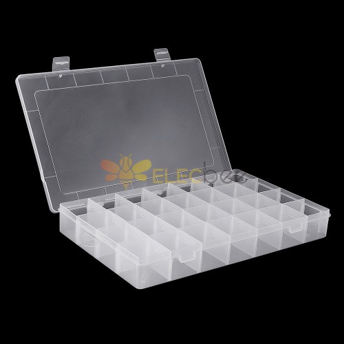 FENICAL Clearn Plastic Jewelry Organizer Box 28-Grid Storage Container Case  with Removable Dividers