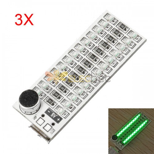 3Pcs 2x13 USB Mini Spectrum Green LED Board Voice Control Sensitivity Adjustable