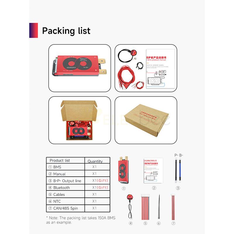 BMS LiFePO4 Smart Board Iron Lithium Battery Protection Board with Balance+bluetooth+RS485+CAN M-type 4~24 Series with Parallel Module 3.65V