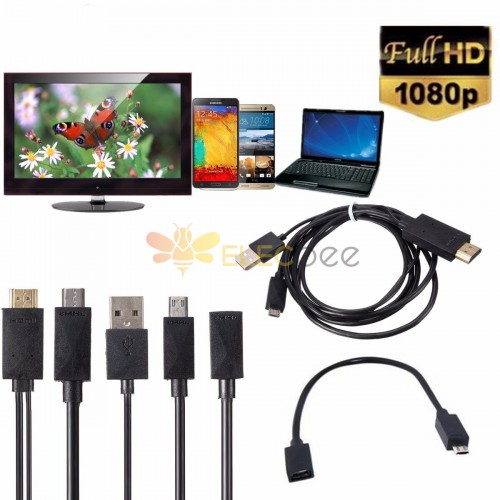 Mini 1080P MHL Micro USB a HDMI Adaptador convertidor de cable para  teléfono Android / PC / TV