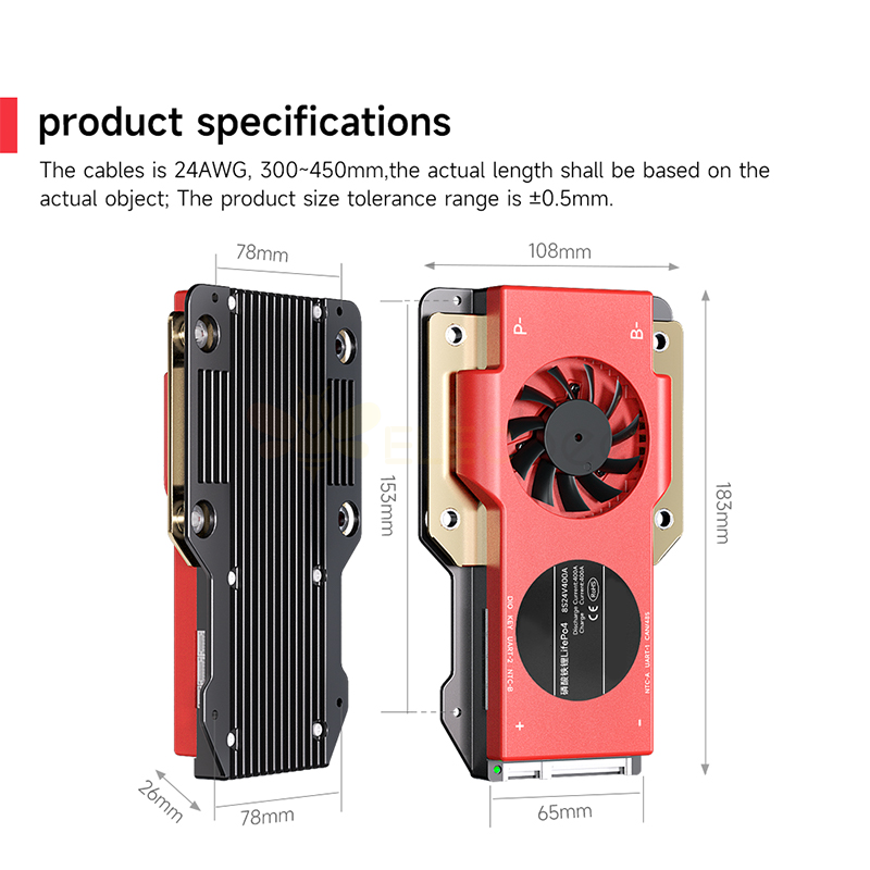 BMS Smart Board Li-ion 4.2V with Fan Ternary Lithium Battery Protection Board with Balance+bluetooth+RS485+CAN S-type 3-20 Series with Parallel Module