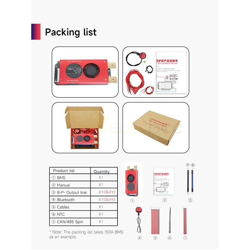 BMS LiFePO4 with Fan Smart Board Iron Lithium Battery Protection Board with Balance+bluetooth+RS485+CAN M-type 4~24 Series with Parallel Module 3.65V