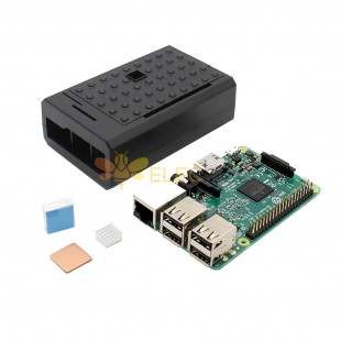 3 In 1 Raspberry Pi 3 Model B Board + Black ABS Case Shell Housing + Aluminum Copper Heat Sink Kit