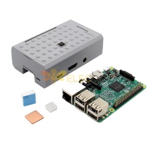 3'ü 1 Arada Raspberry Pi 3 Model B Kartı + Gri ABS Kasa Kabuk Muhafazası + Alüminyum Bakır Isı Emici Kiti