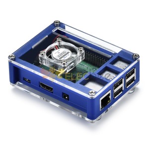 Estojo Protetor 3 em 1 Azul ABS + Ventilador + Kit Dissipador de Calor para Raspberry Pi 3B+ / 3B / 2B