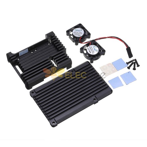 CNC V3 Aluminum Alloy Armor Protective Case + Dual Cooling Fan Kit For Raspberry Pi 3 Model B / 3B+(Plus)