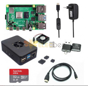 4 GB de RAM Raspberry Pi 4B + caja de cubierta negra + fuente de alimentación + tarjeta de memoria de 32/64 GB + kit de bricolaje Micro HDMI