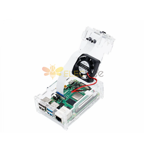 Caja de acrílico transparente con juego de ventilador de refrigeración Compatible con pantalla y cámara de 3,5 pulgadas para Raspberry Pi 4B K10 Pro