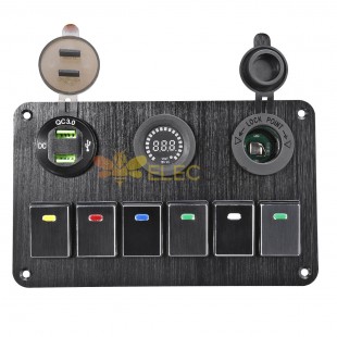 6 Gang Switch Panel 2USB Interior Control Car Boat Marine RV Rocker Breaker 12V