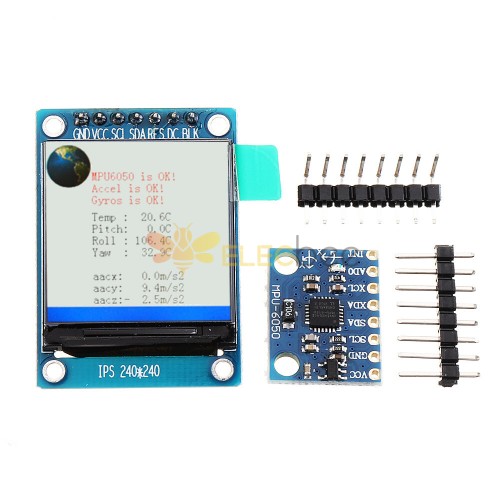 IIC I2C GY-521 MPU-6050 MPU6050 3轴模拟陀螺仪传感器加速度计+1.3英寸LCD模块3-5V DC