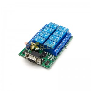 Módulo de relé de porta serial R221A08 8 canais DB9 UART RS232 interruptor de controle remoto 12V DC para casa inteligente