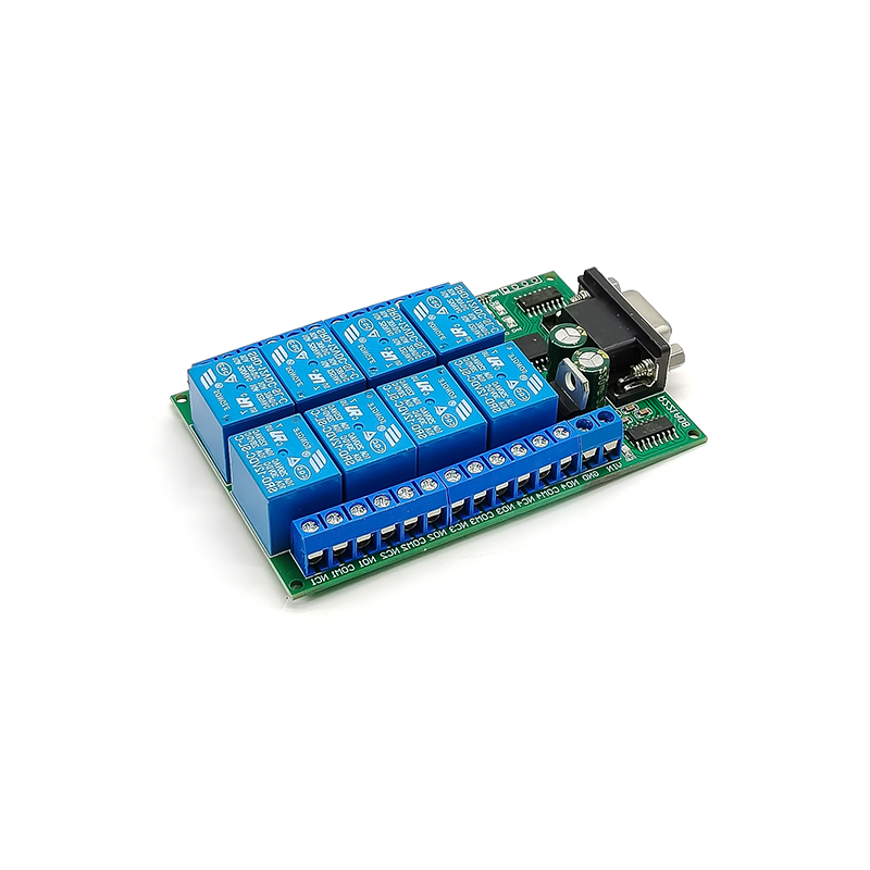 Módulo de relé de porta serial R221A08 8 canais DB9 UART RS232 interruptor de controle remoto 12V DC para casa inteligente