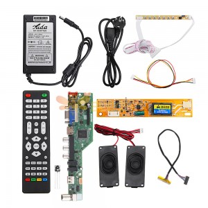 T.SK105A.03 Placa de controlador de TV LED LCD Universal + botón de 7 teclas + 1ch 6bit 30 pines Cable LVDS + 1 inversor de lámpara + altavoz + adaptador de corriente de la UE