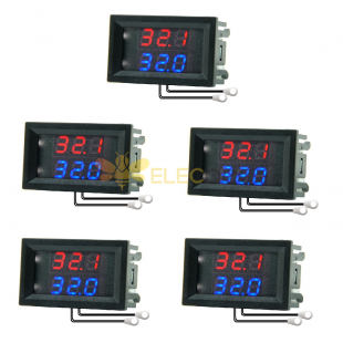 5 uds DC 4-28V 5V 12V 0,28 pulgadas 0,28 pulgadas pantalla LED Dual rojo + azul termómetro con Sensor de temperatura Digital