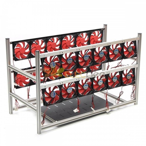 16 GPU Mining Frame Case Steel Open Air Miner Mining Frame Rig Case avec 24 ventilateurs LED pour ETH ZEC / BTB