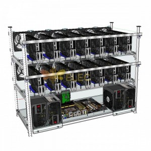 Mining Rig Frame Open Air 14 GPU Miner Mining Frame Rig Case avec 12 ventilateurs LED pour ETH ZCash