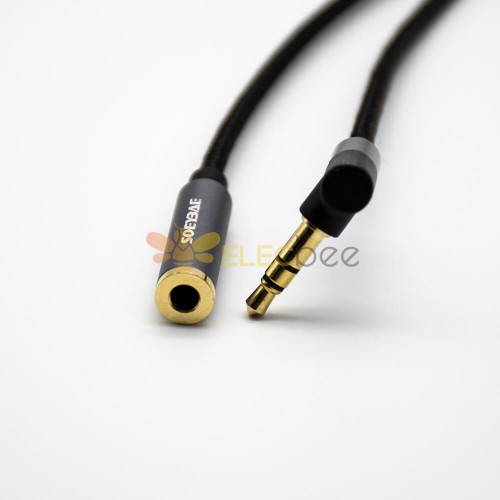3 Pôles 3.5MM 90 Degré Homme à Femelle Straight Audio Wire Noir 0.5M-3M 0,5 m