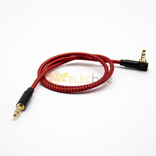 3.5mm耳機插頭公對公3極鍍金直對彎紅色音頻線0.5M-3M 1m