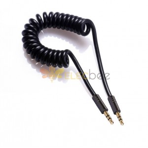 3,5 mm Federkabel Stecker zu Male Stereo Audio gewickelt Kabel schwarz 30CM