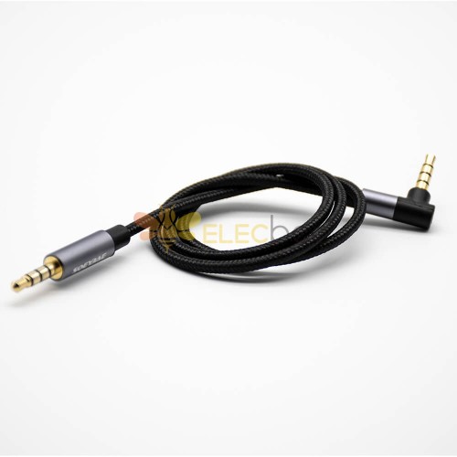 鍍金耳機插頭4極公轉公直對彎黑色音頻線0.5米-3米 1m