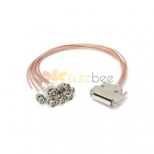 D-Sub 25 Pin Female 1 to 8 BNC Connector Male Straight Cable 50CM