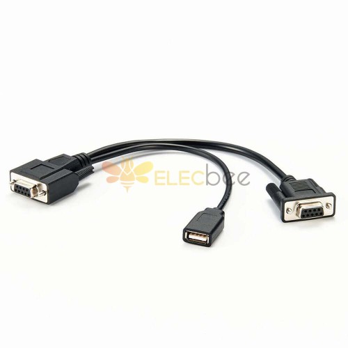 Db9 Fêmea para Db9 Fêmea e USB 2.0 Fêmea Cabo Adaptador de Energia 0,5M