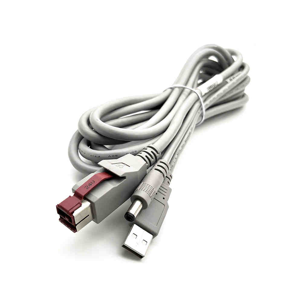 Cabo de dados do terminal POS ALIMENTADO USB 24V para USB2.0 para DC5.5 Revestimento de PVC bege