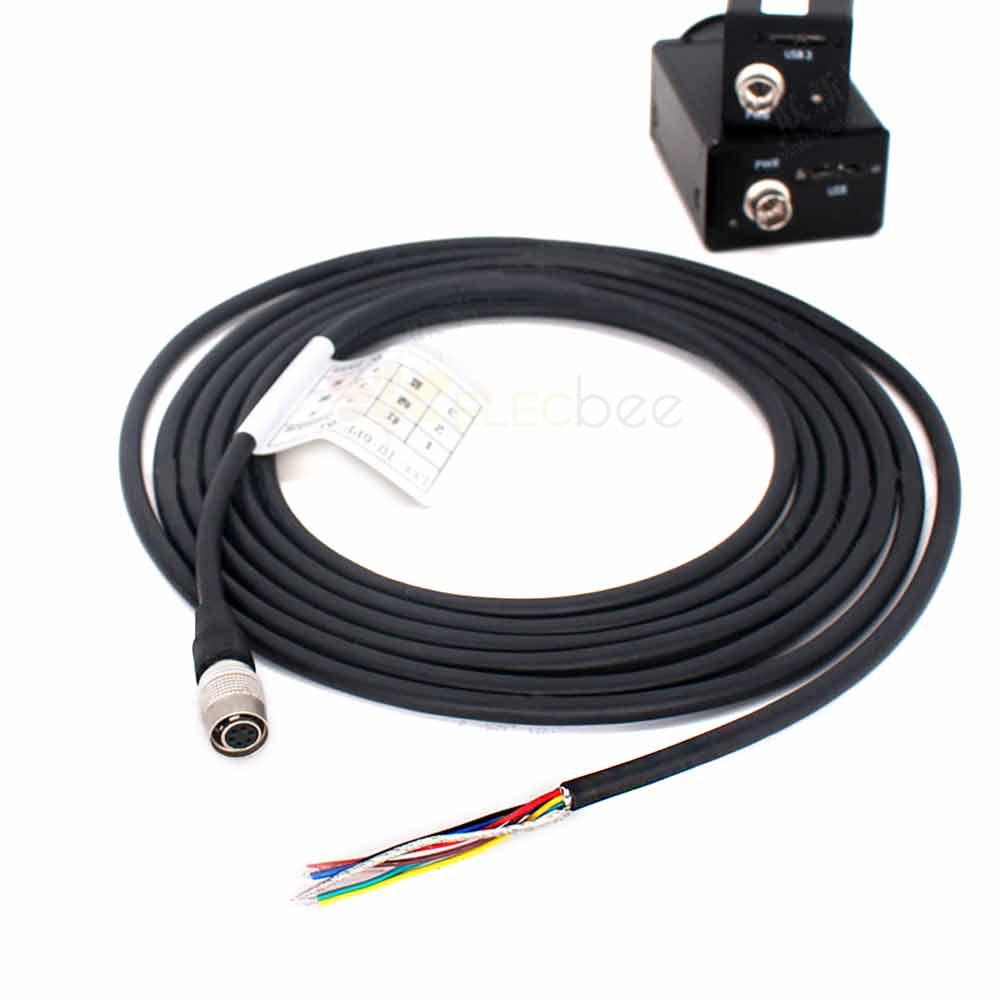 HR10A-7P-6S Cable de 6 núcleos Cable de disparador IO y adaptador de corriente 1 metro