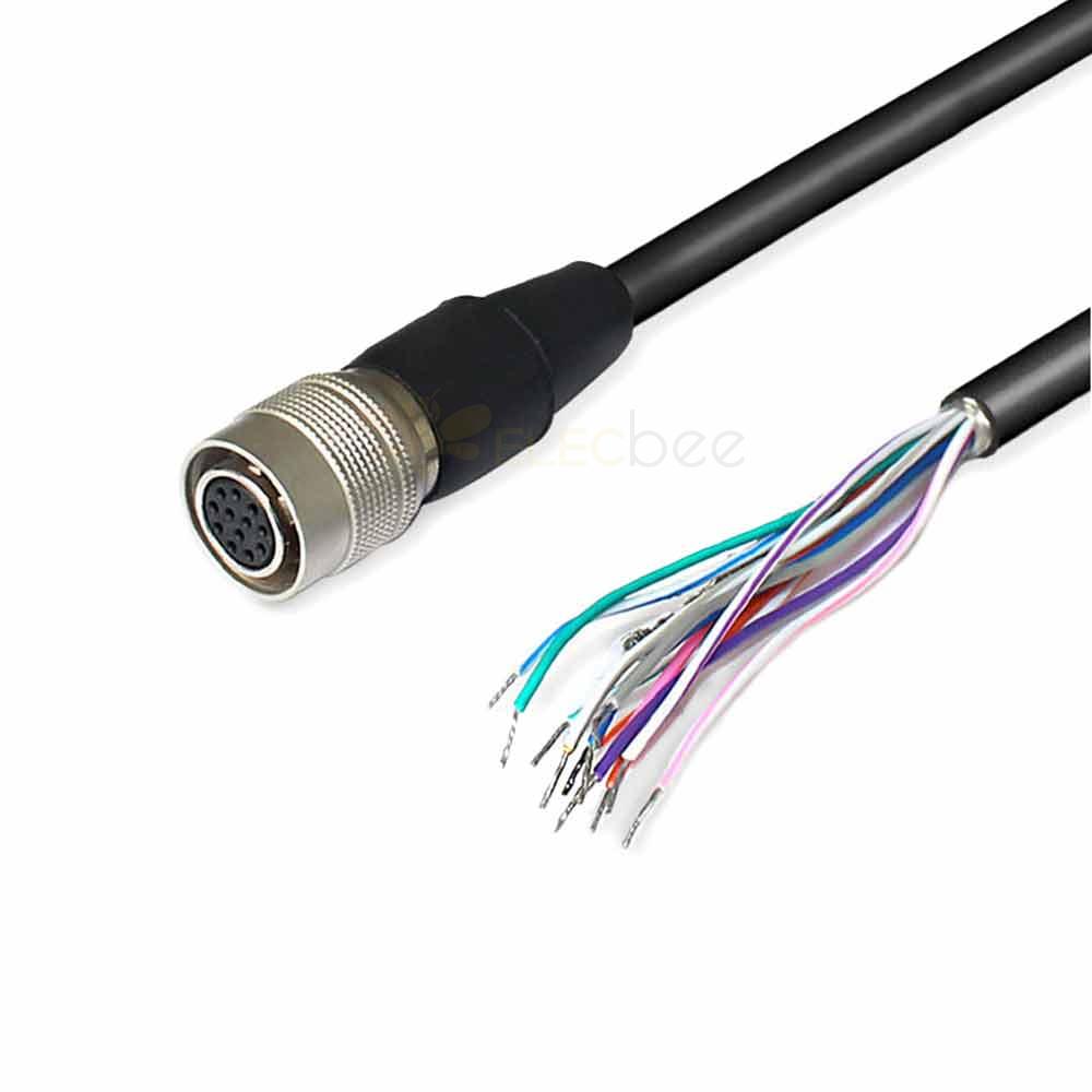 Cable disparador IO de 12 núcleos para cámaras industriales - Compatible con cable Hirose HR10A-10P-12S con adaptador de corriente - 1 metro de longitud