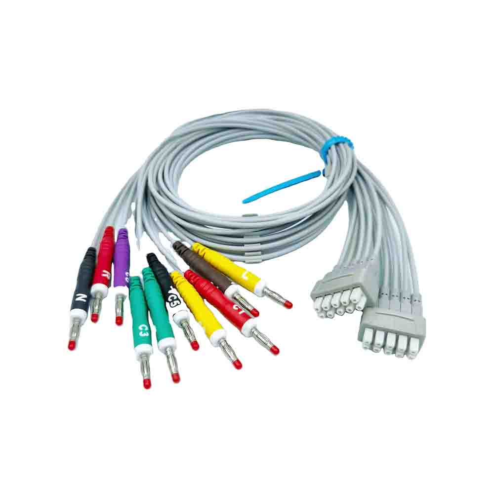 Ekg Cable conductor de 10 derivaciones Iec con clavija tipo banana Compatible Ge Marquette