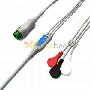 Compatible12 pin 3 lead mindray ecg cable leadwire snap button