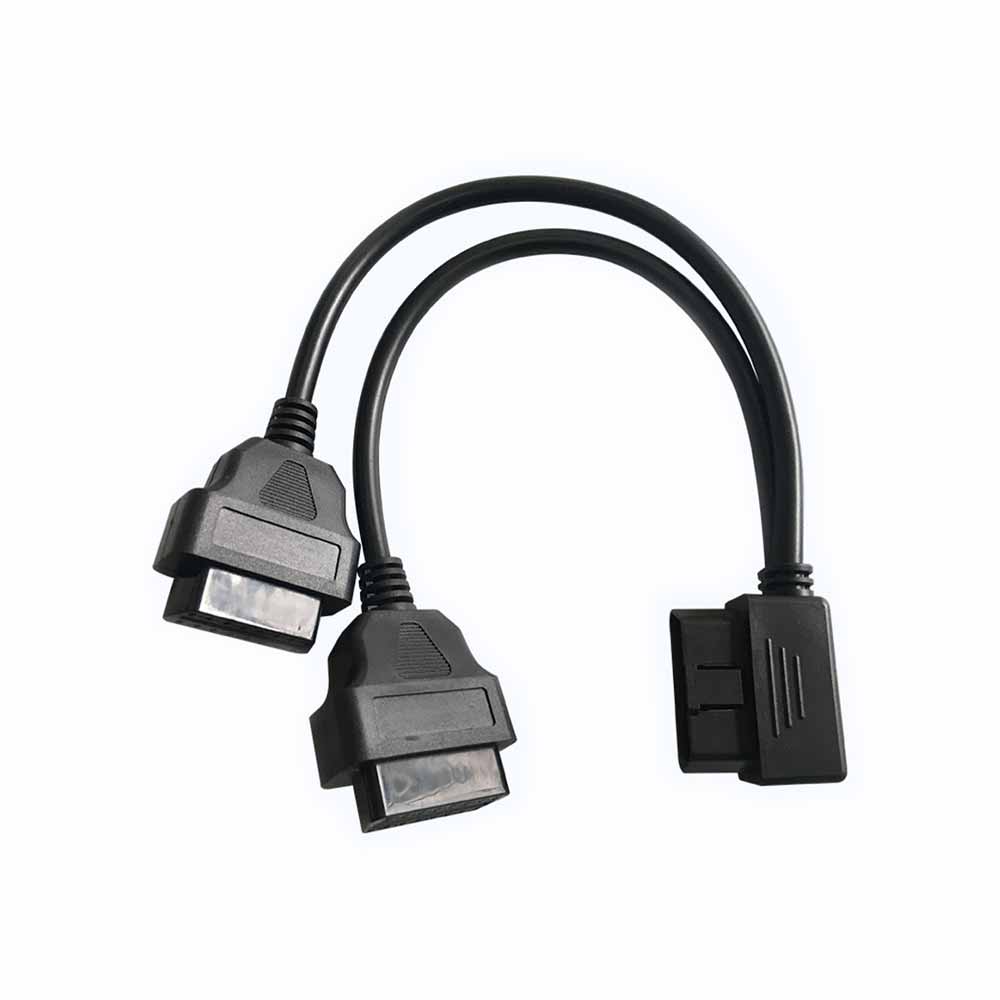 OBD2 rechtwinkliger Stecker auf Dual-Buchse, Auto-Diagnose-Verlängerungskabel, OBD2-Stecker, Kabel-Adapter, 20 cm