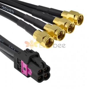 Mini Fakra A Type Jack 4 in 1 Black A Code to SMA Plug Male 4 Ports Universal Vehicle Car Coaxial Cable Assembly Customize 50cm TE Connectivity