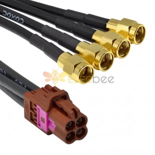 Mini Fakra A Type Jack 4 in 1 Brown F Code to SMA Plug Male 4 Ports Universal Vehicle Car Coaxial Cable Assembly Customize 50cm TE Connectivity