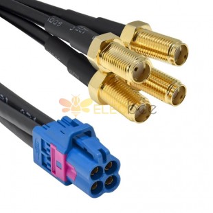 Mini Fakra A Type Jack 4 in 1 C Code to SMA Plug Female 4 Ports Vehicle Car Extension Cable Assembly 50cm TE Connectivity