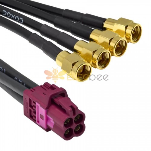 Mini Fakra A Type Jack 4 in 1 D Code to SMA Plug Male 4 Ports Universal Vehicle Car Coaxial Cable Assembly Customize 50cm TE Connectivity