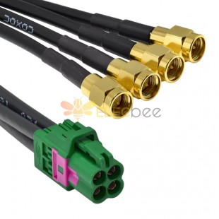 Mini Fakra A Type Jack 4 in 1 Green E Code to SMA Plug Male 4 Ports Universal Vehicle Car Coaxial Cable Assembly تخصيص 50cm TE Connectivity
