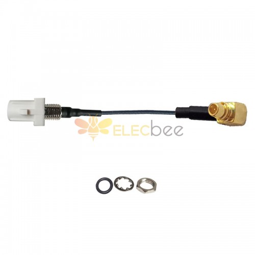 Threaded Fakra B White Straight Plug Male to MMCX Male R/A Vehicle Connection Extension Cable Assembly 1.13 Cable 10cm