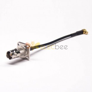 Cable BNC 4Holes Flange Straight Female 50Ohm to MCX Right Angled with RG174 10cm