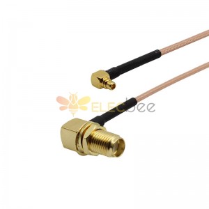 Plugue de ângulo reto MMCX para conector de anteparo de ângulo reto SMA fêmea 50 Ohm RG316