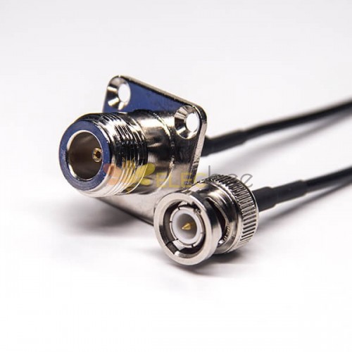 N Tipo Cable Conectores Feminino 4 Hole Flange para BNC Masculino para RG174 10cm