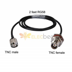 TNC Cabos RG58 60CM com TNC Masculino para Fêmea Bulkhead Conector Impermeável